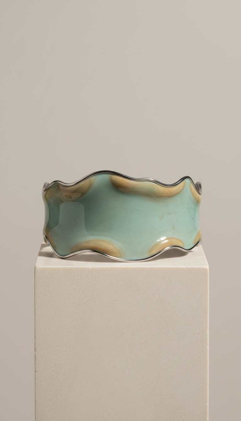 Celadon Mist Enamel Statement Cuff Bracelet