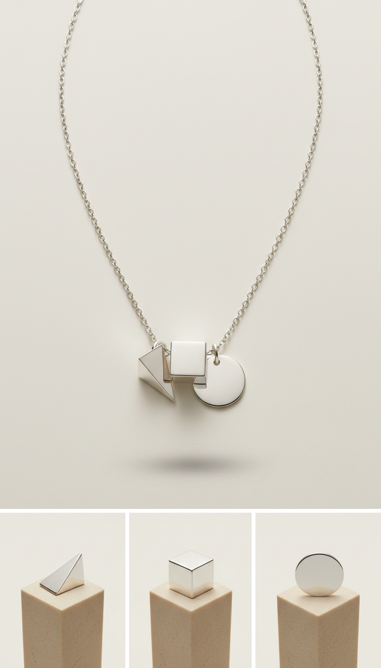 Sterling Silver Geometric Pendant Necklace