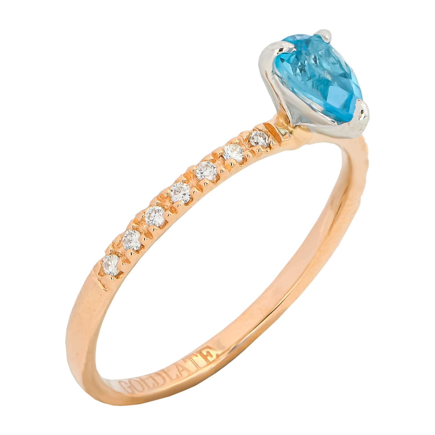 14k Rose Gold Ring Band with Blue Sapphire Gemstone and Diamonds Wedding or Anniversary Ring - 1