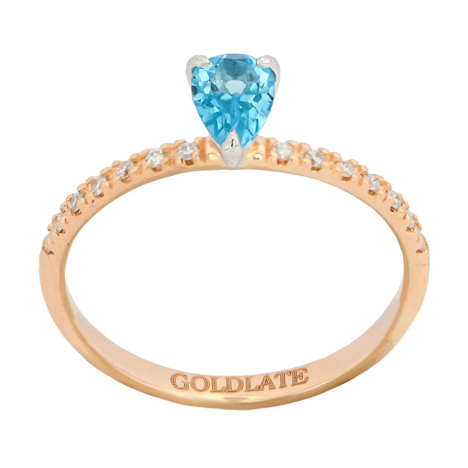 14k Rose Gold Ring Band with Blue Sapphire Gemstone and Diamonds Wedding or Anniversary Ring - 2
