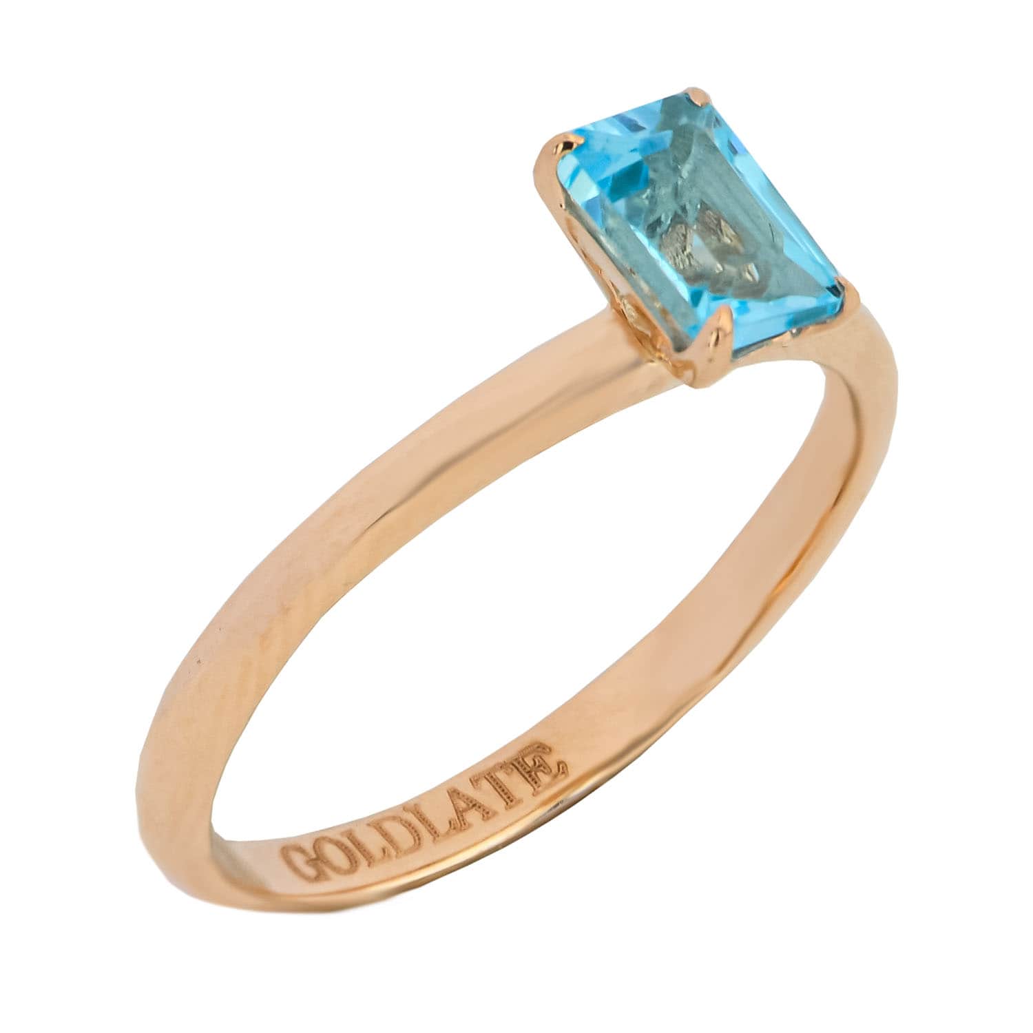 14k Rose Gold Ring Band with Blue Topaz Gemstone Wedding or Anniversary Ring - 1