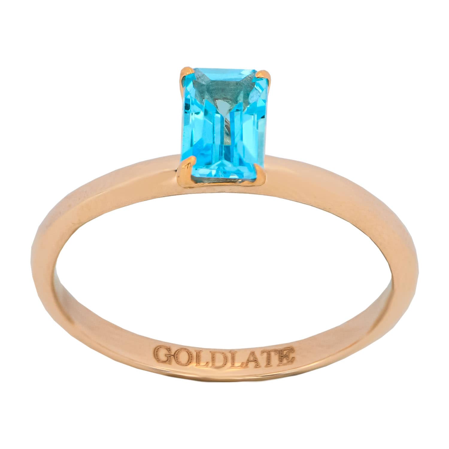 14k Rose Gold Ring Band with Blue Topaz Gemstone Wedding or Anniversary Ring - 2