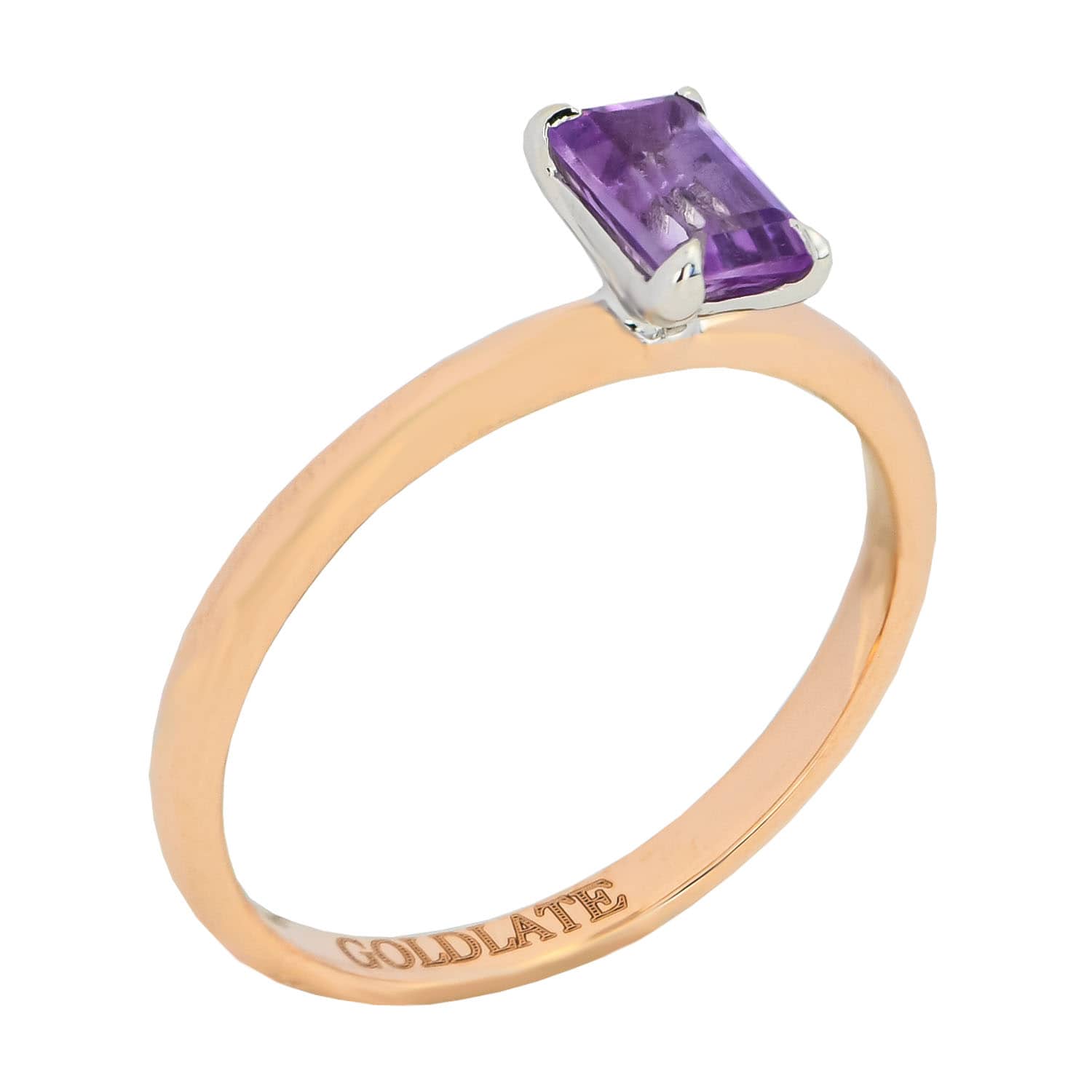 14k Rose Gold Ring Band with Purple Amethyst Gemstone Wedding or Anniversary Ring - 1