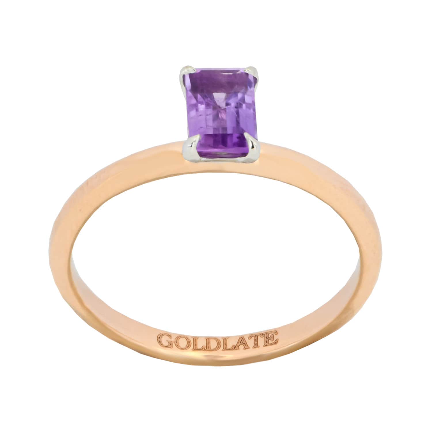 14k Rose Gold Ring Band with Purple Amethyst Gemstone Wedding or Anniversary Ring - 2