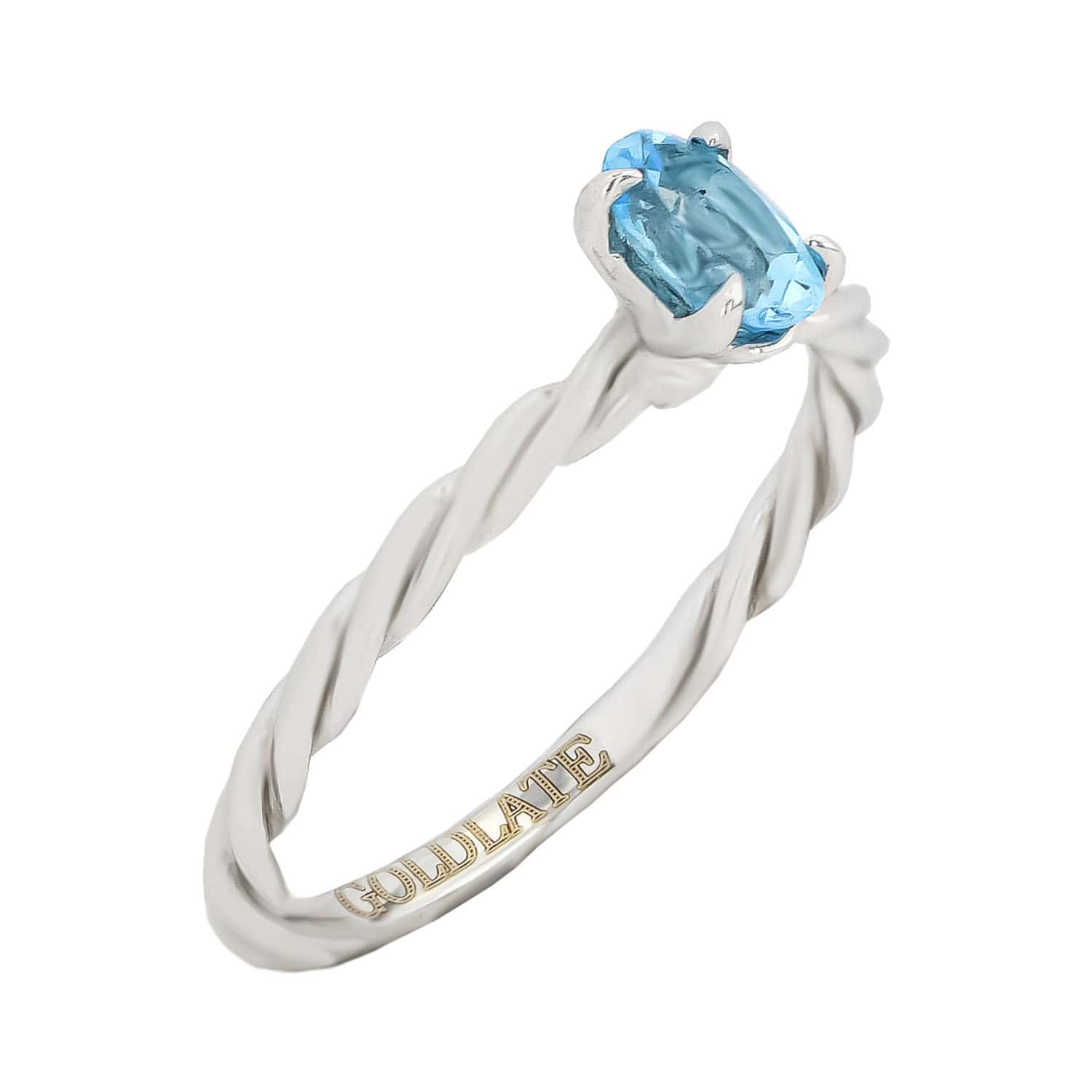 14k White Gold Ring Band with Blue Topaz Gemstone Wedding Ring - 1