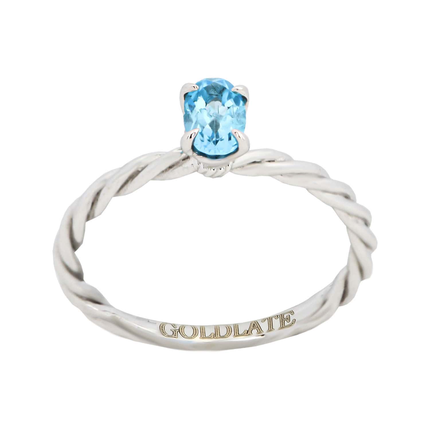 14k White Gold Ring Band with Blue Topaz Gemstone Wedding Ring - 1