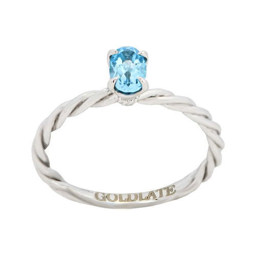 14k White Gold Ring Band with Blue Topaz Gemstone Wedding Ring - 1