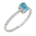 14k White Gold Ring Band with Blue Topaz Gemstone and Diamonds Wedding or Anniversary Ring - 1