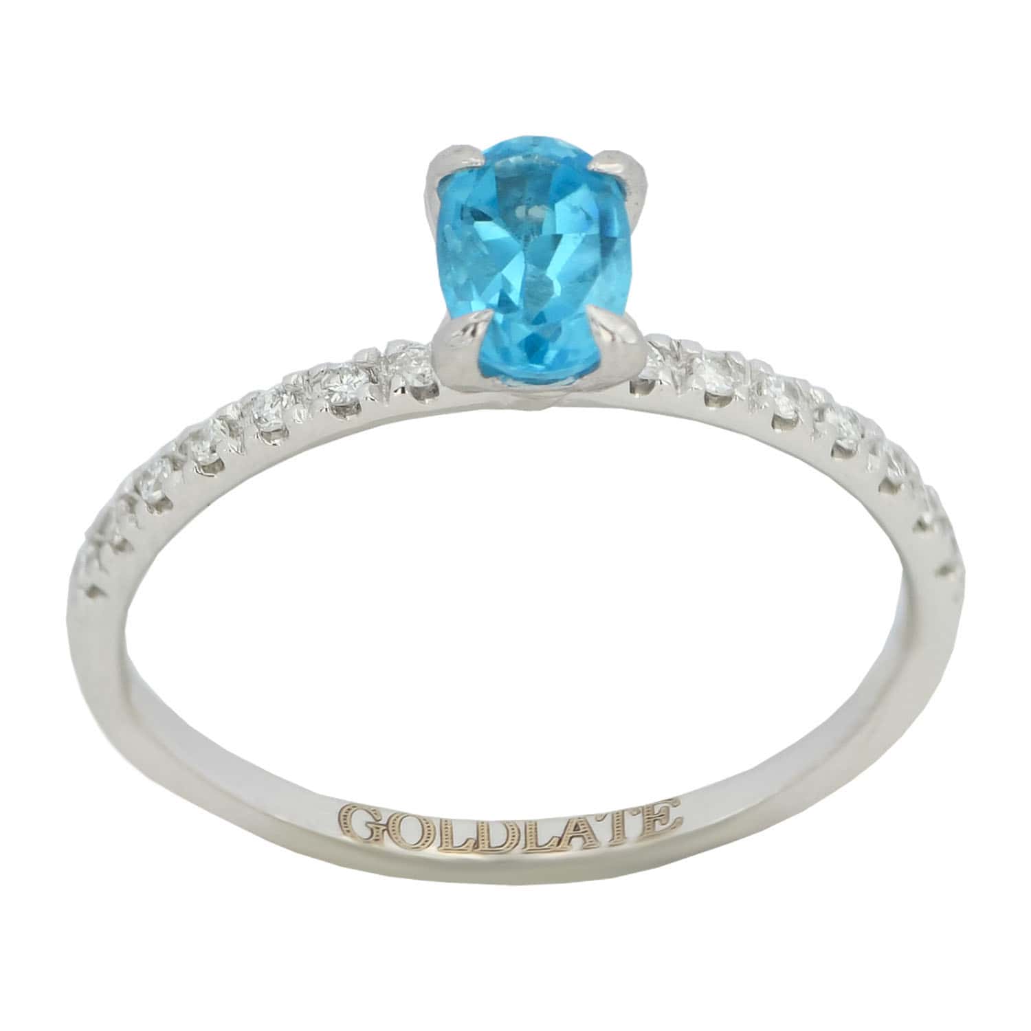 14k White Gold Ring Band with Blue Topaz Gemstone and Diamonds Wedding or Anniversary Ring - 2