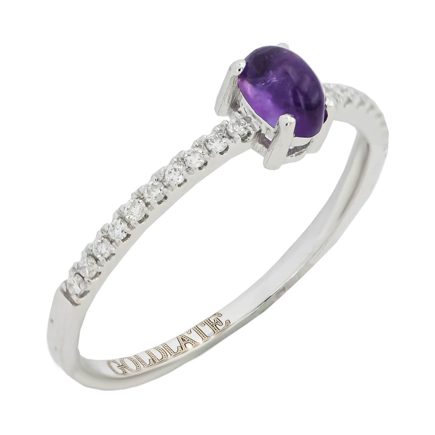 14k White Gold Ring Band with Purple Amethyst Gemstone Wedding or Anniversary Ring - 1