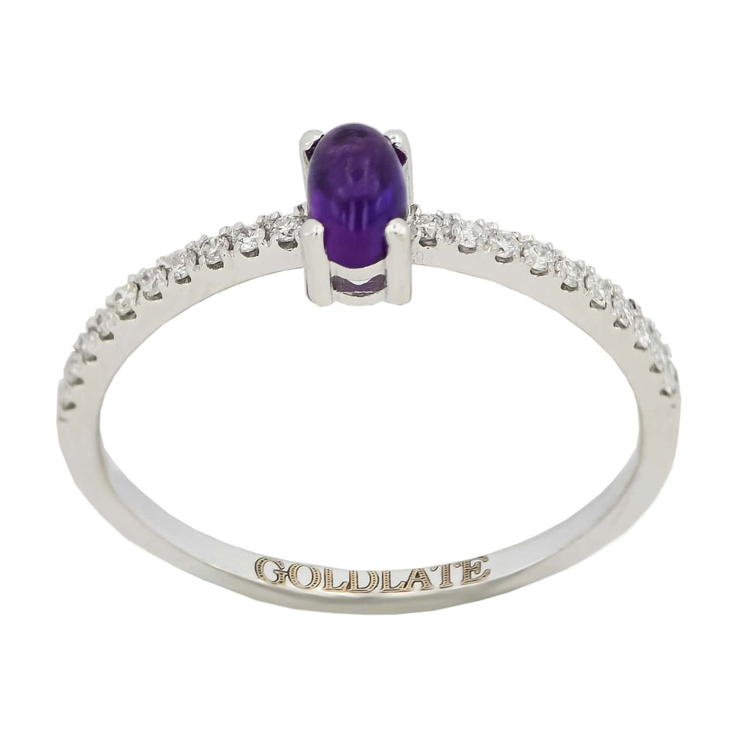 14k White Gold Ring Band with Purple Amethyst Gemstone Wedding or Anniversary Ring - 2
