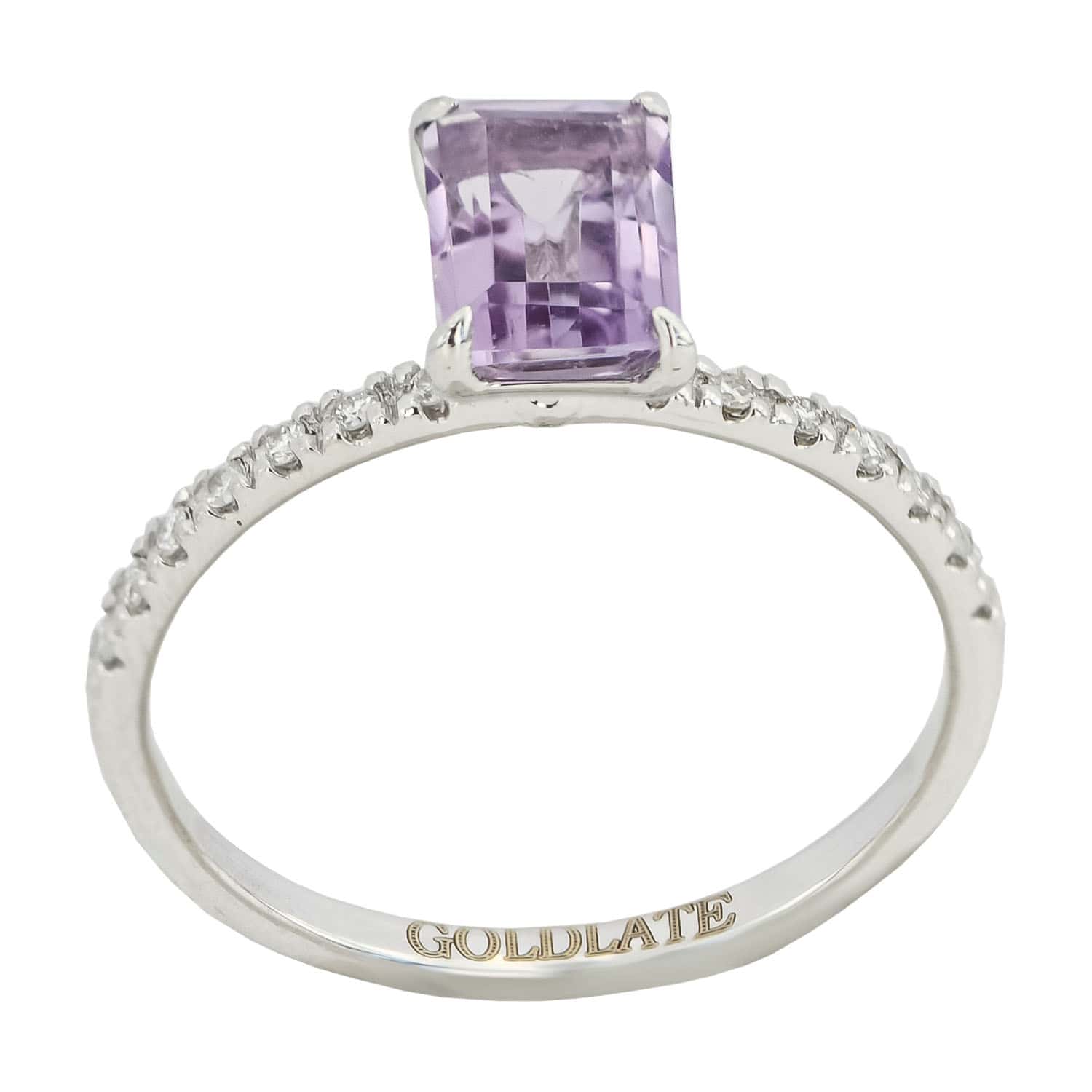 14k White Gold Ring Band with Purple Amethyst Gemstone and Diamonds Wedding or Anniversary Ring - 2