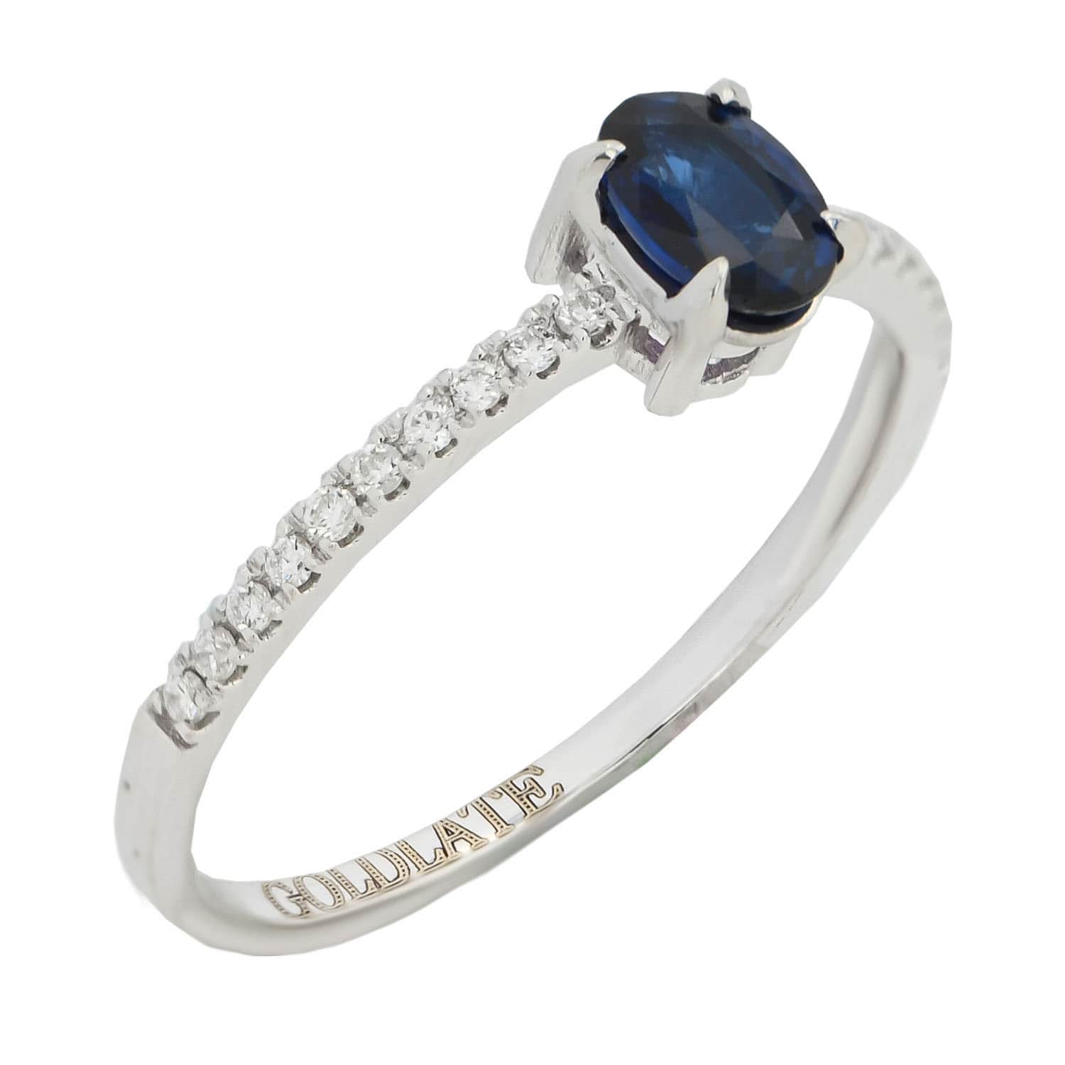 14k White Gold Ring Band with Sapphire Gemstone and Diamonds Wedding or Anniversary Ring - 1