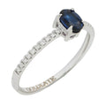 14k White Gold Ring Band with Sapphire Gemstone and Diamonds Wedding or Anniversary Ring - 1