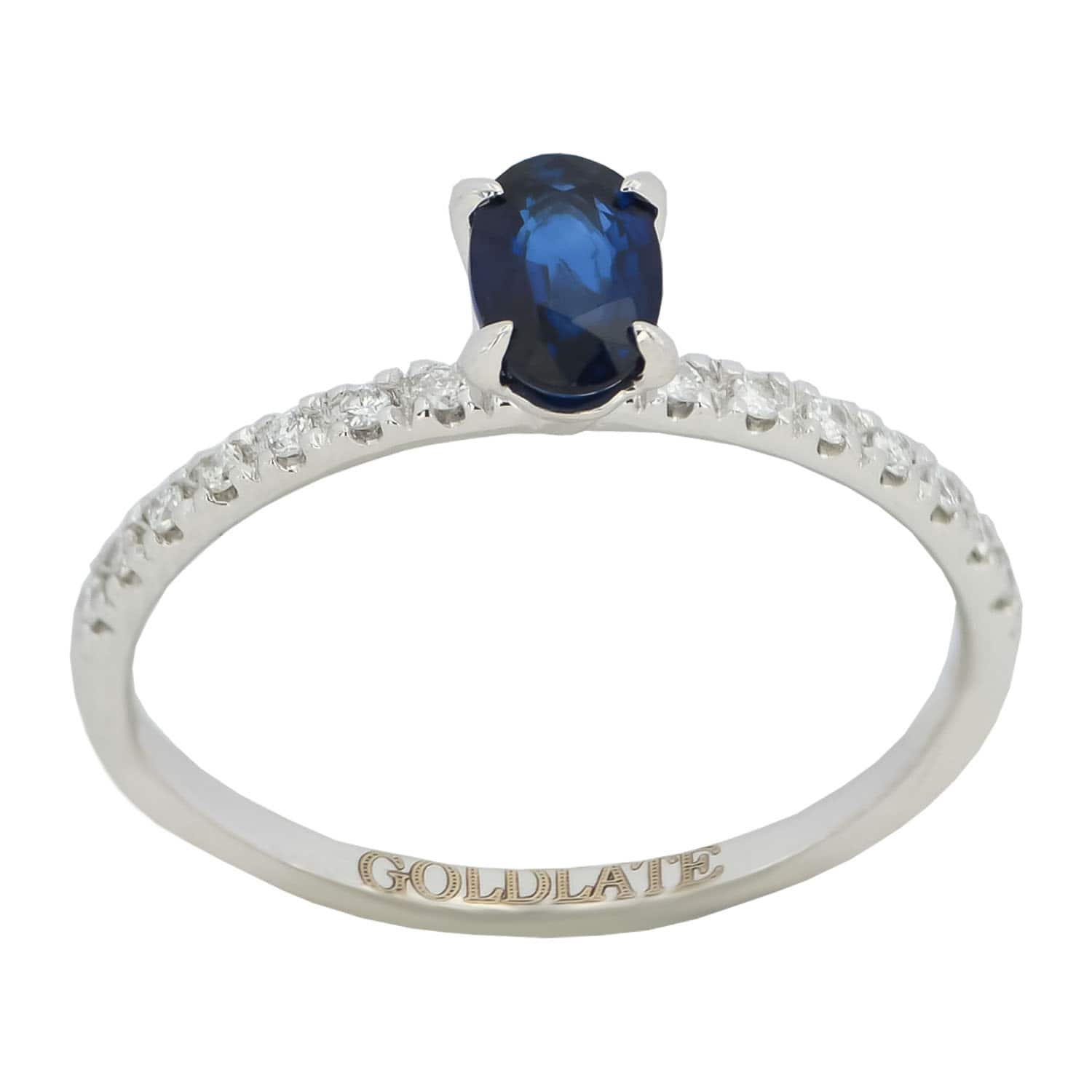 14k White Gold Ring Band with Sapphire Gemstone and Diamonds Wedding or Anniversary Ring - 2