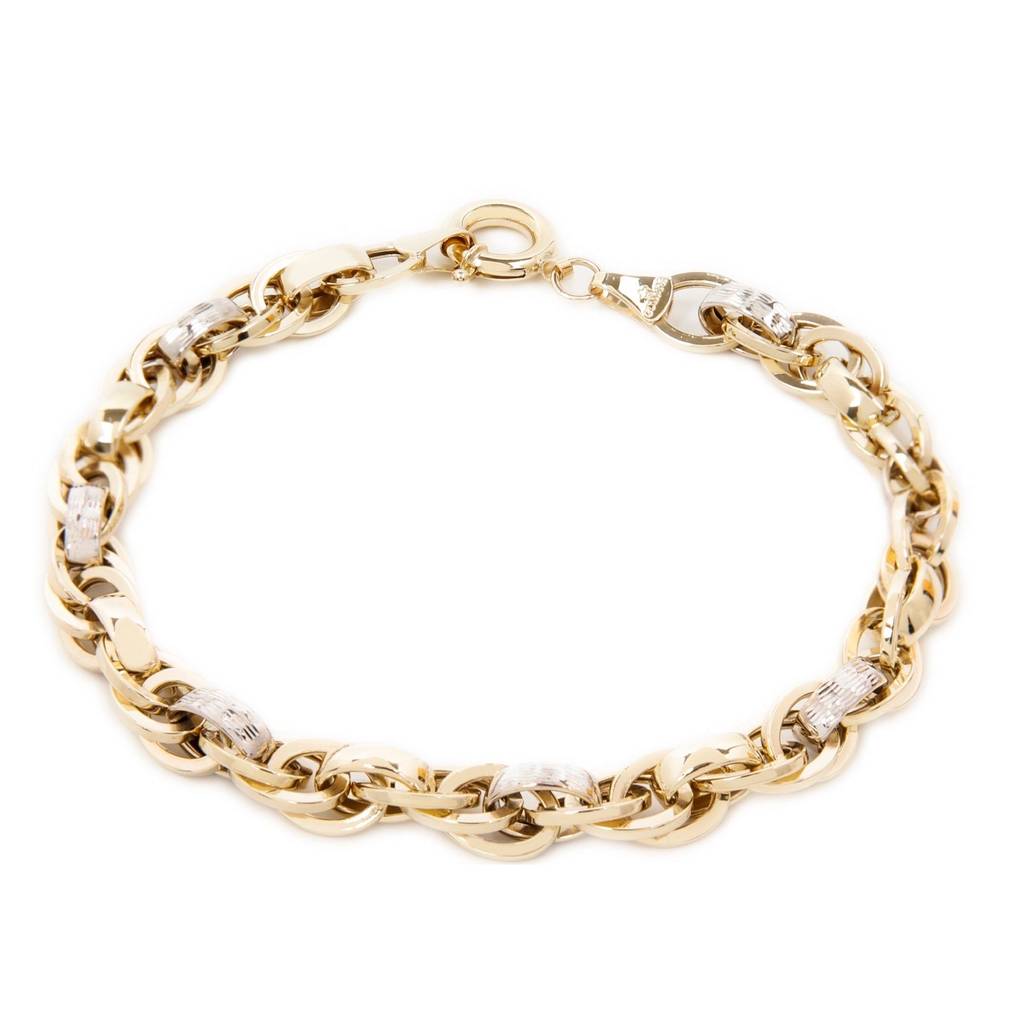 14k Yellow and White Gold 4 mm Triple Curb Chain Bracelet 6 gr - 1