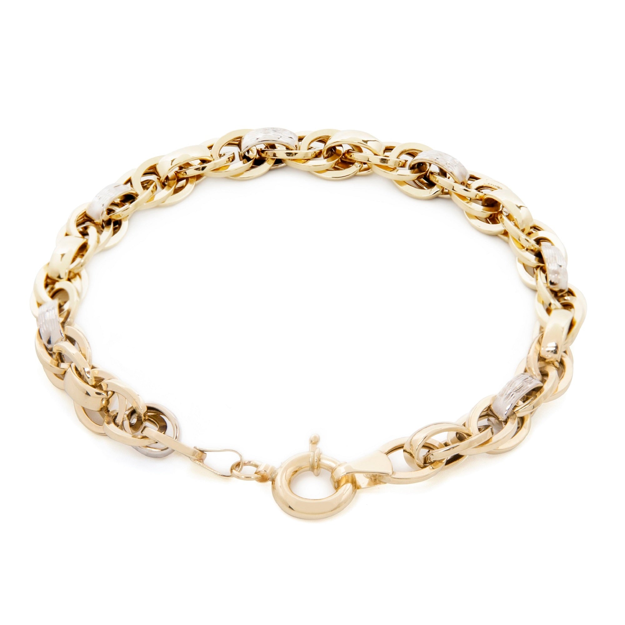 14k Yellow and White Gold 4 mm Triple Curb Chain Bracelet 6 gr - 2