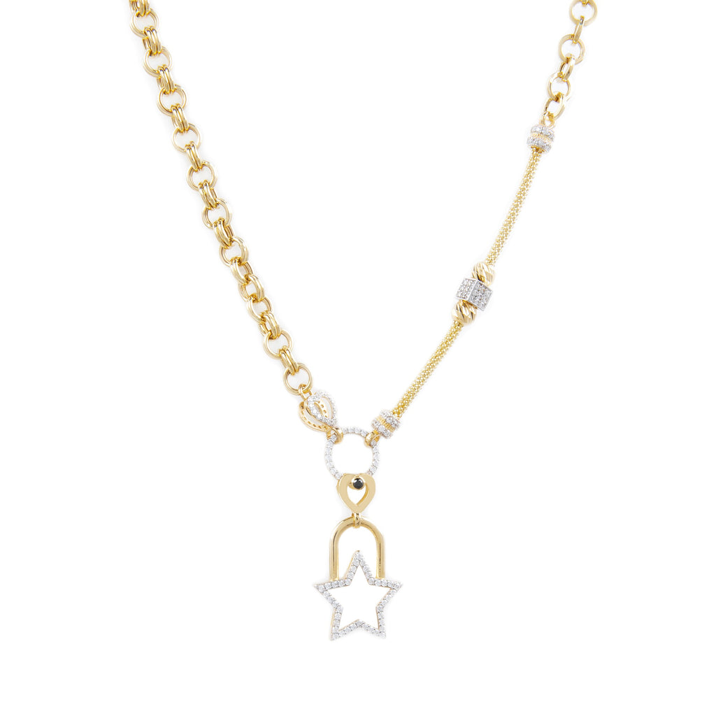 GoldLate 14k Yellow Gold 4 mm Box & Cable Chain Star Shape Necklace 16 gr - 1