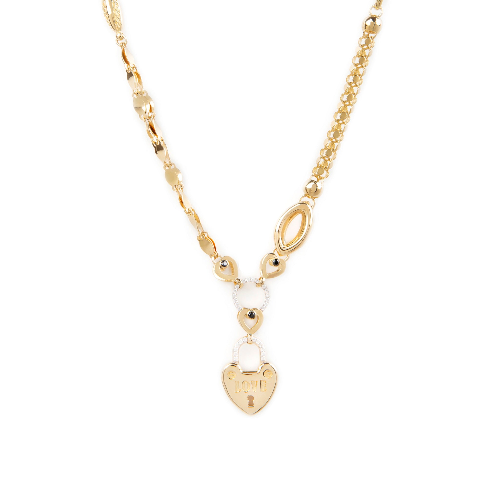GoldLate 14k Yellow Gold 8 mm Box Cable Chain Hearty Lock Shape Necklace 16 gr - 1