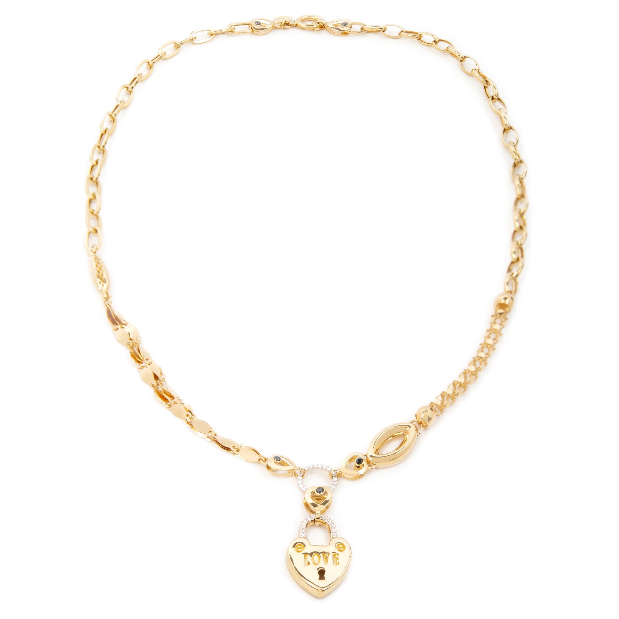 GoldLate 14k Yellow Gold 8 mm Box Cable Chain Hearty Lock Shape Necklace 16 gr - 2