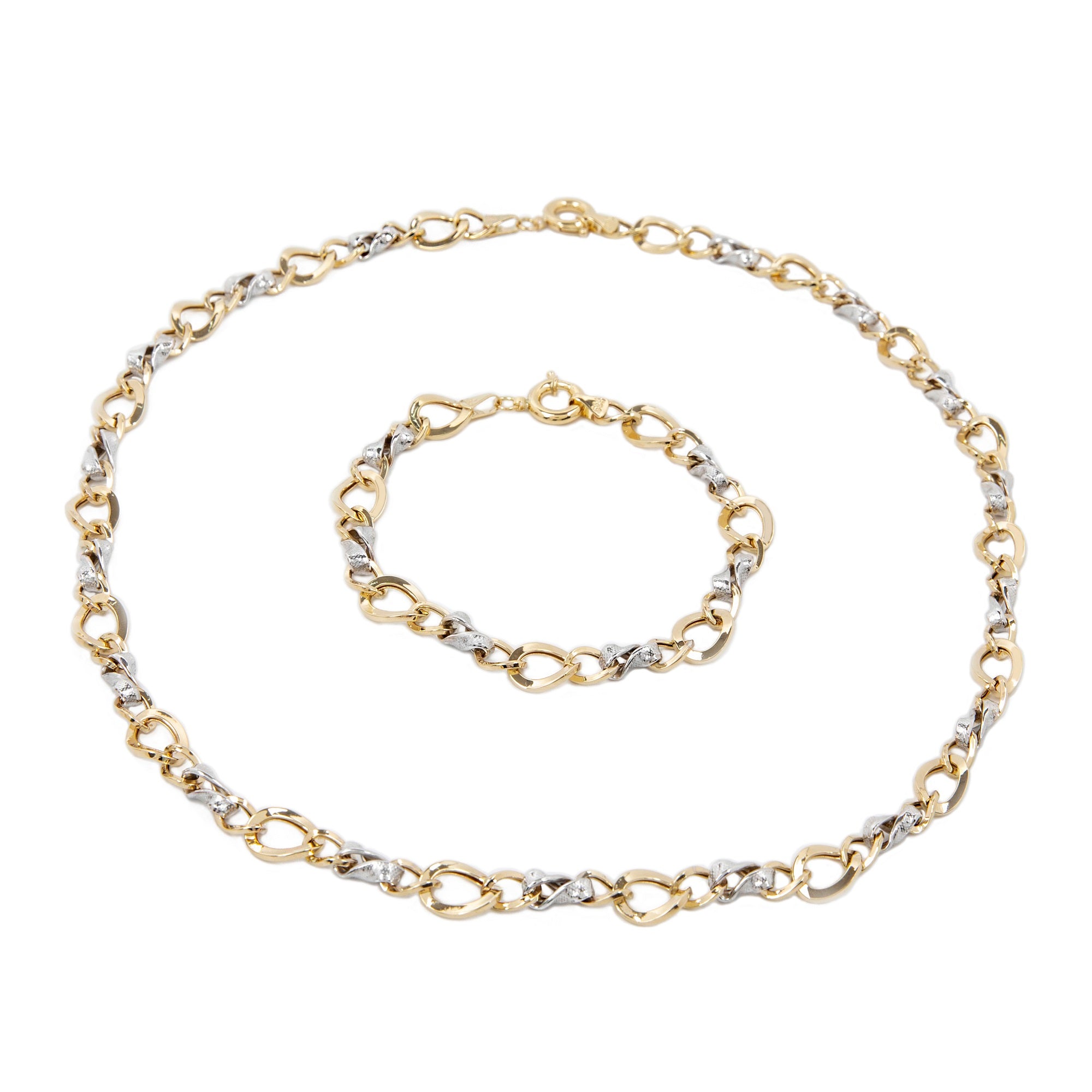 GoldLate 14k Yellow & White Gold 4 mm Curb Chain Necklace Set with Bracelet 13 gr - 1