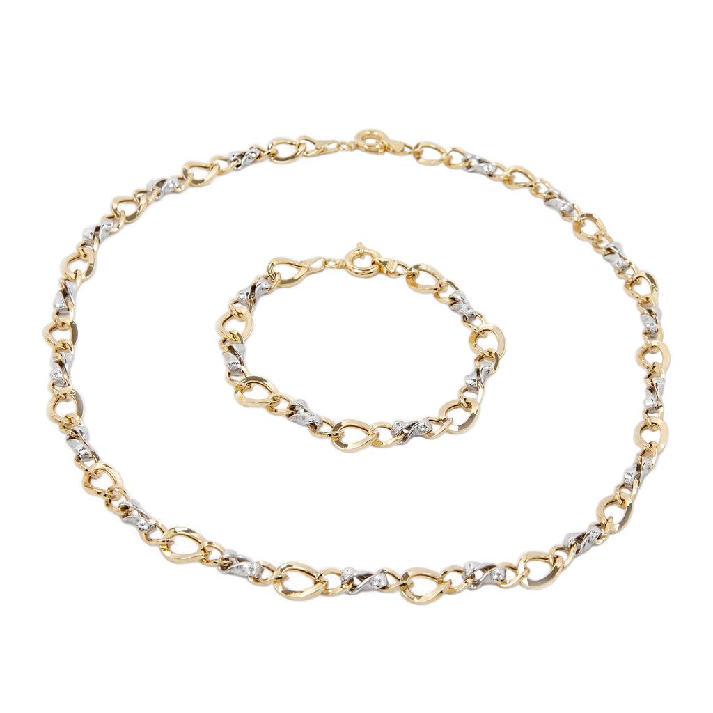 GoldLate 14k Yellow & White Gold 4 mm Curb Chain Necklace Set with Bracelet 13 gr - 1