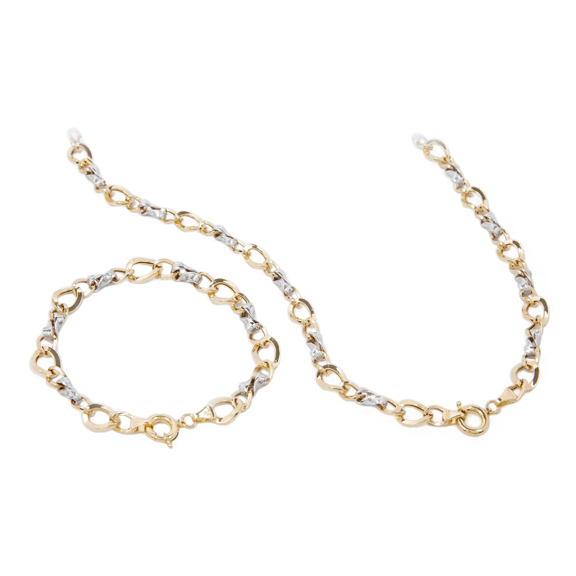 GoldLate 14k Yellow & White Gold 4 mm Curb Chain Necklace Set with Bracelet 13 gr - 2