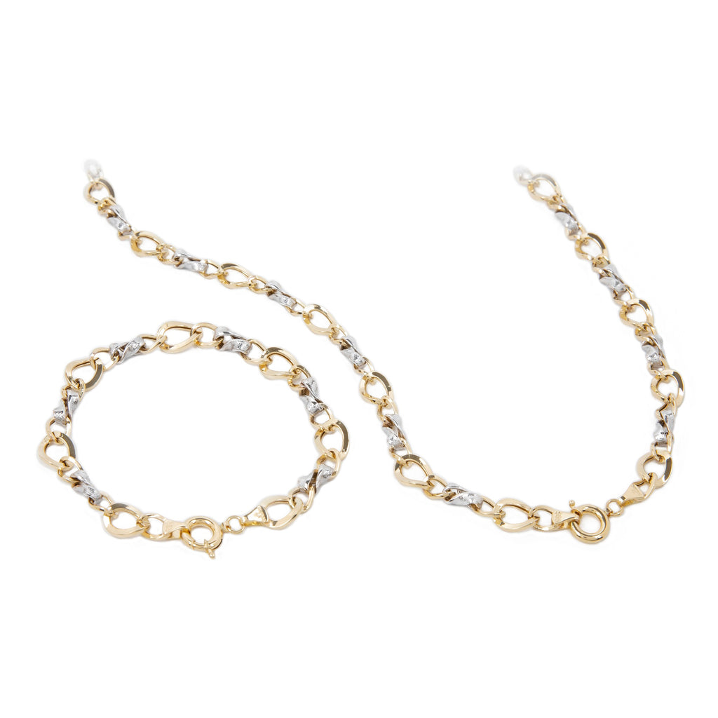 GoldLate 14k Yellow & White Gold 4 mm Curb Chain Necklace Set with Bracelet 13 gr - 2