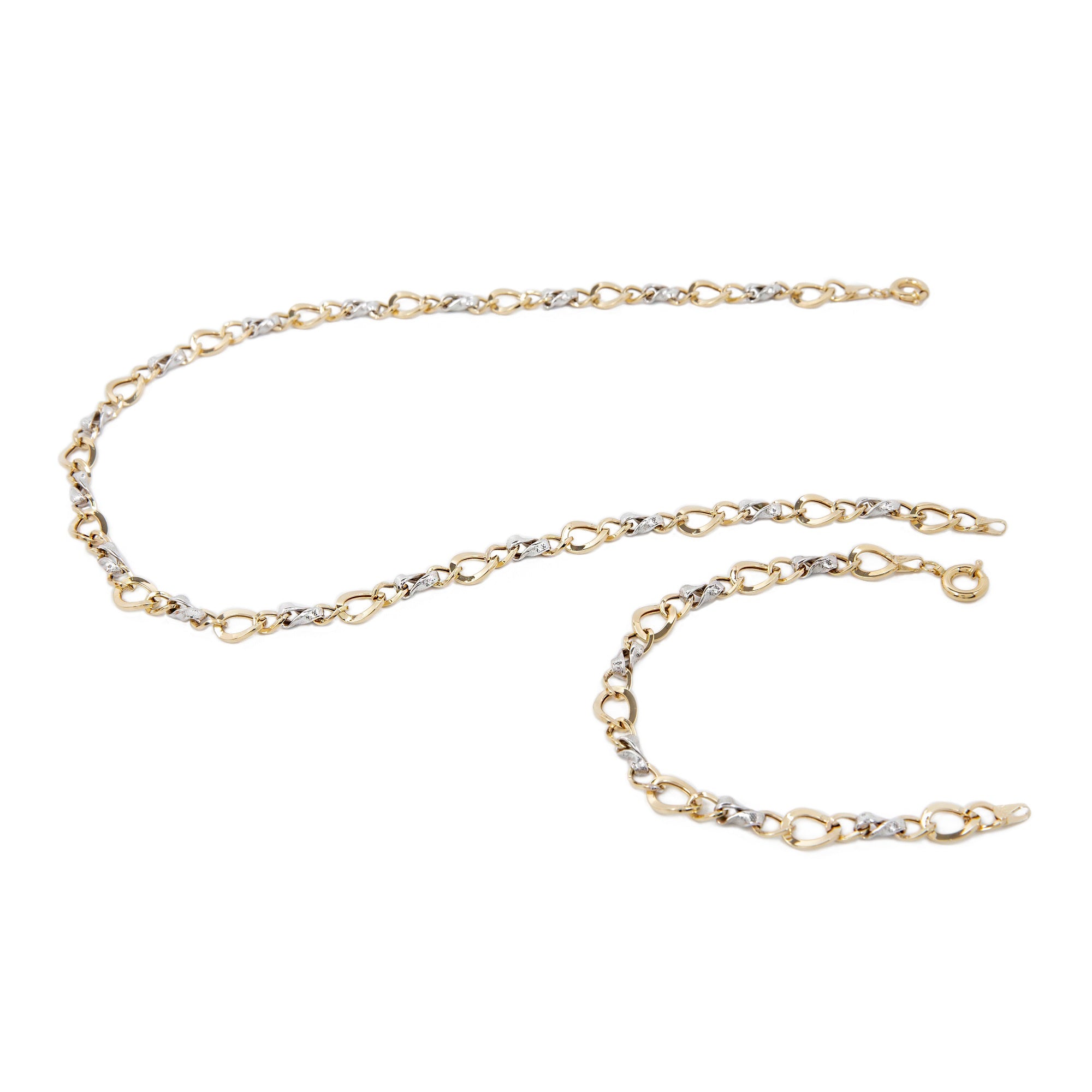 GoldLate 14k Yellow & White Gold 4 mm Curb Chain Necklace Set with Bracelet 13 gr - 3