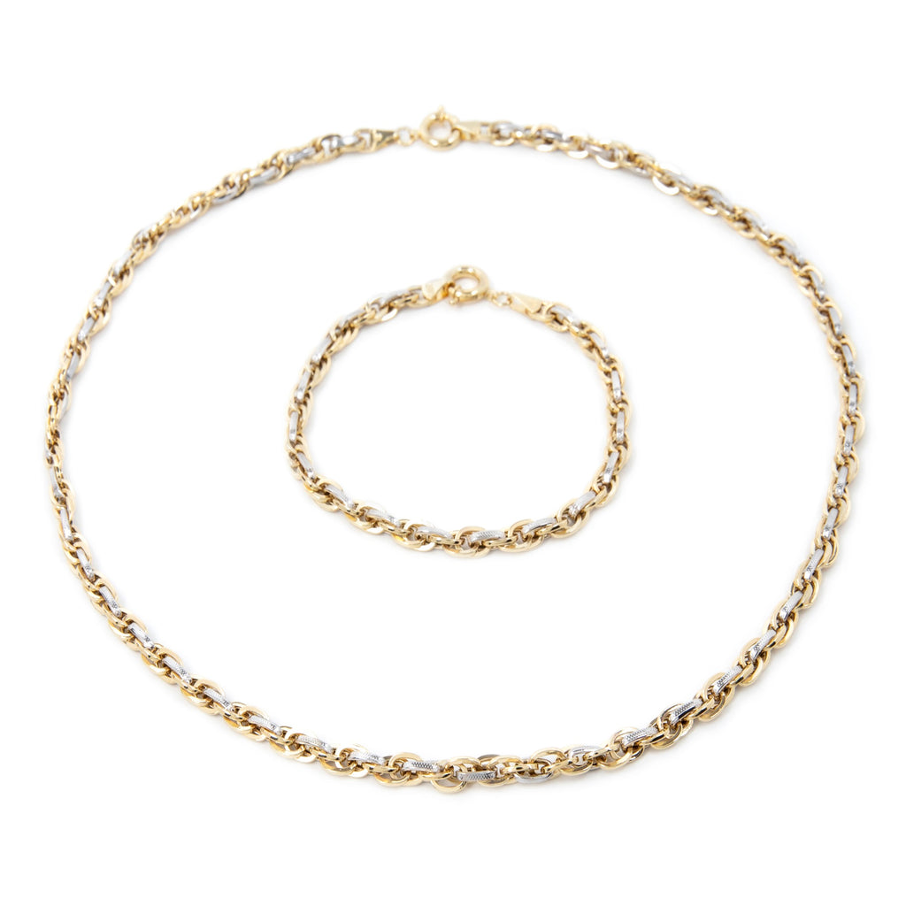 GoldLate 14k Yellow & White Gold 4 mm Curb Chain Necklace Set with Bracelet 20 gr - 1