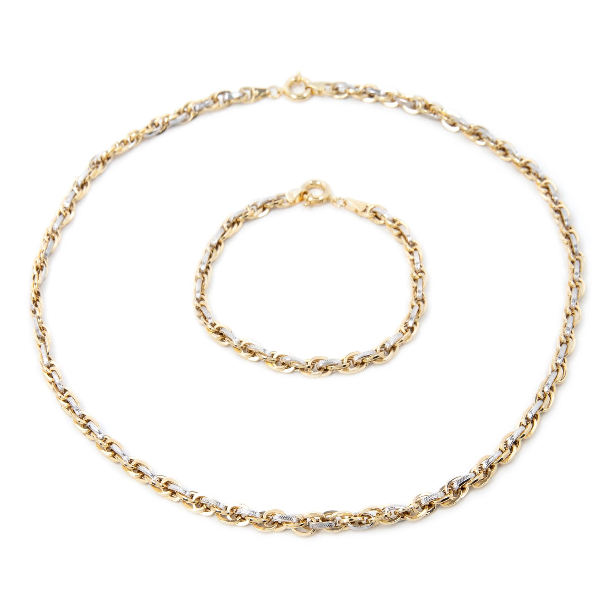 GoldLate 14k Yellow & White Gold 4 mm Curb Chain Necklace Set with Bracelet 20 gr - 1