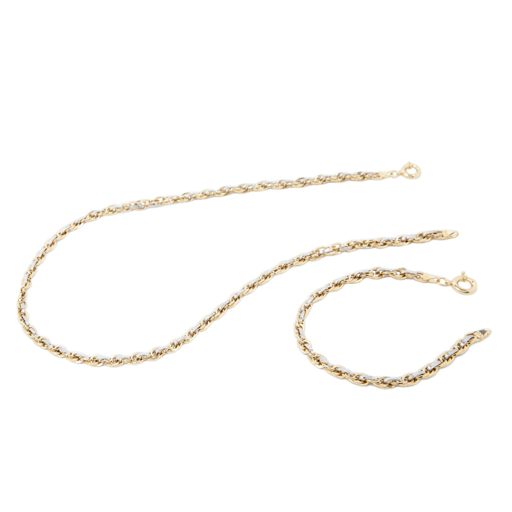 GoldLate 14k Yellow & White Gold 4 mm Curb Chain Necklace Set with Bracelet 20 gr - 2