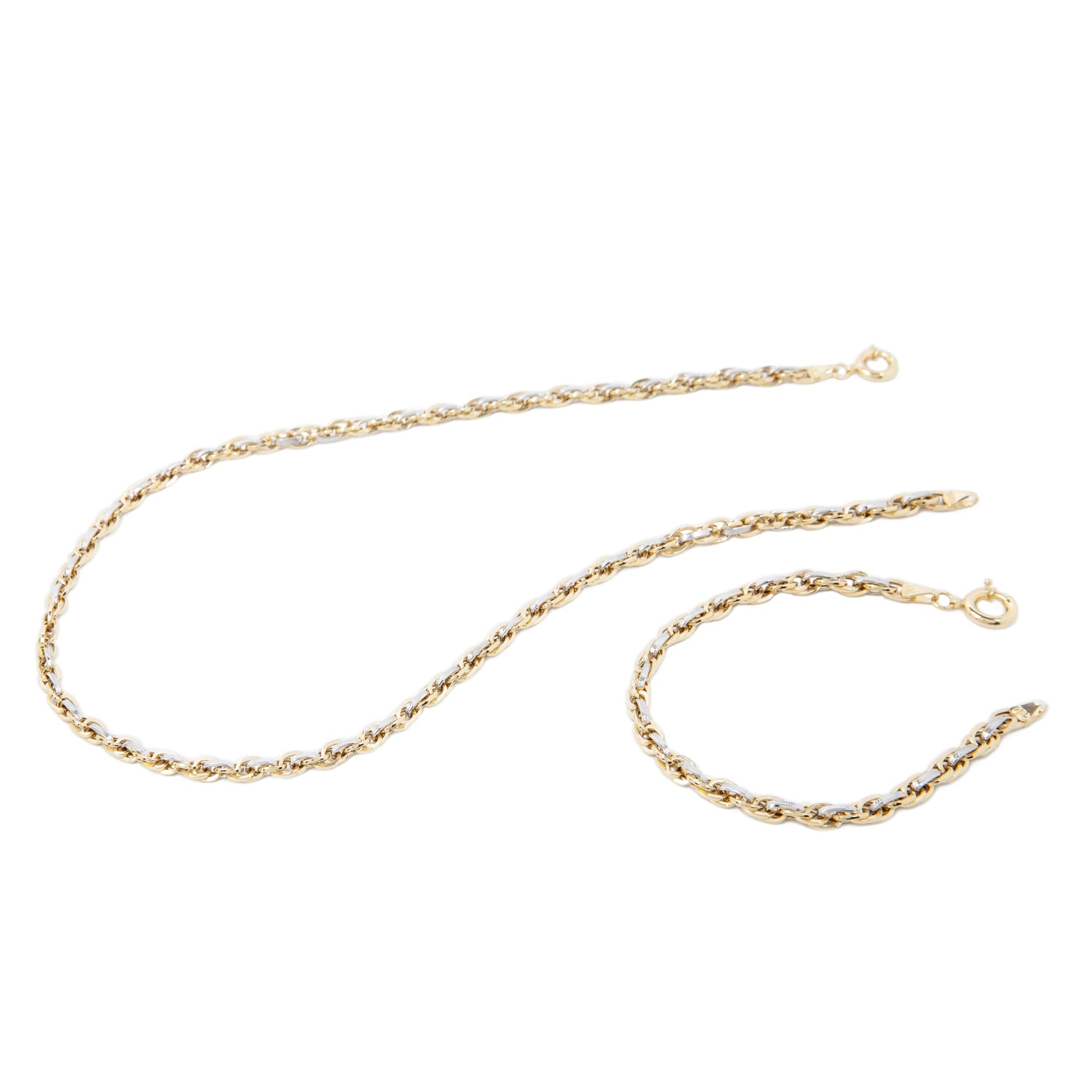 GoldLate 14k Yellow & White Gold 4 mm Curb Chain Necklace Set with Bracelet 20 gr - 2