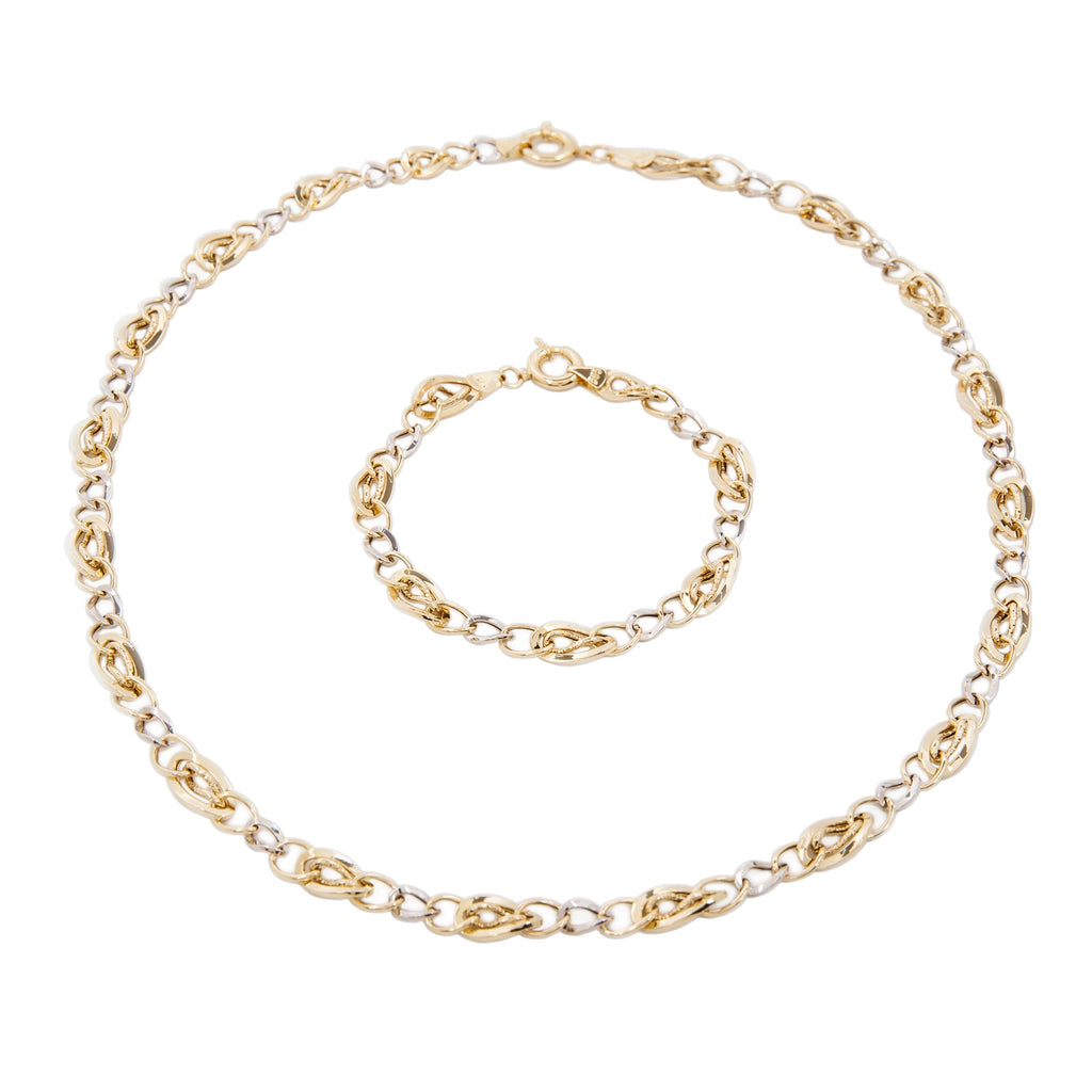GoldLate 14k Yellow & White Gold 5 mm Curb Chain Necklace Set with Bracelet 15 gr - 1