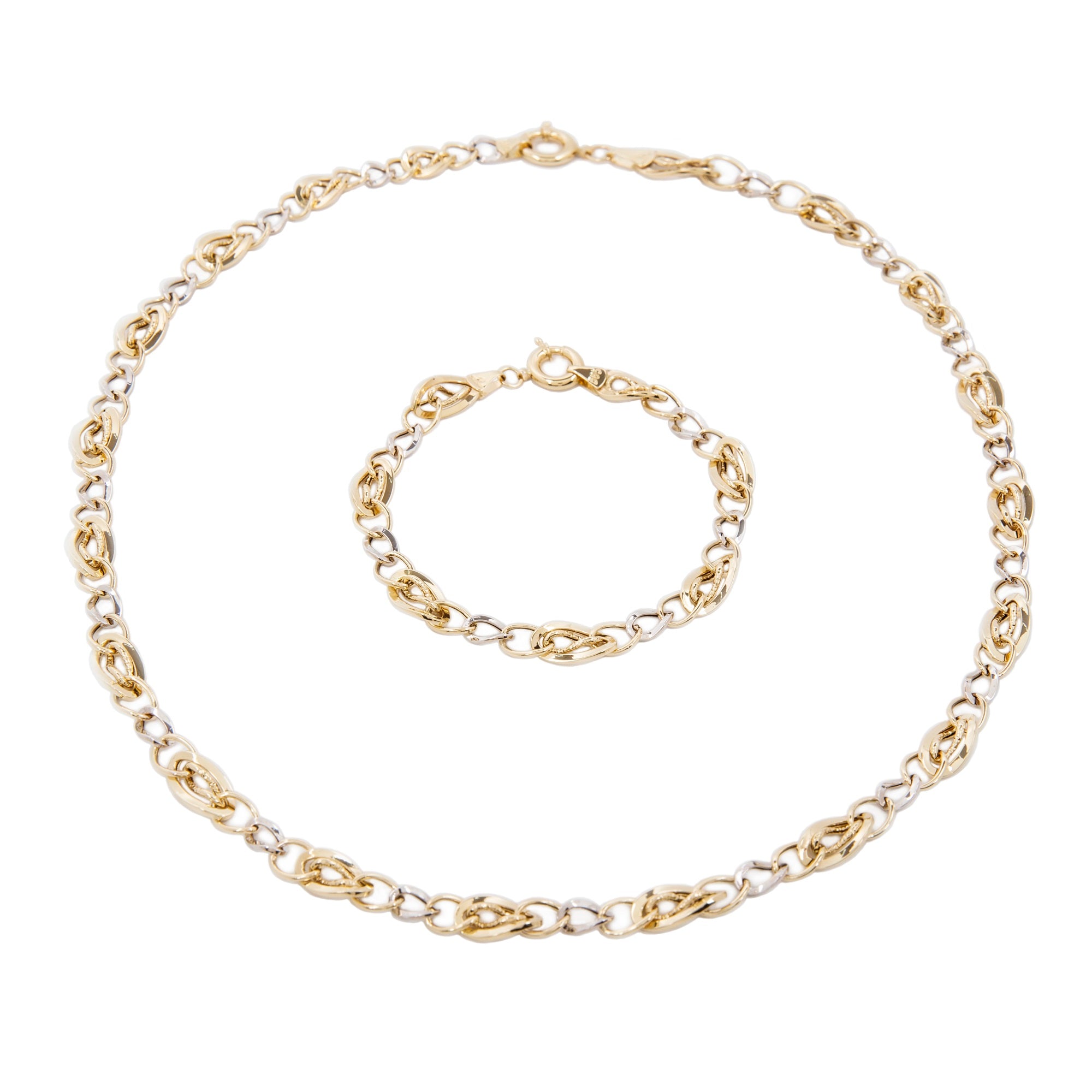 GoldLate 14k Yellow & White Gold 5 mm Curb Chain Necklace Set with Bracelet 15 gr - 1