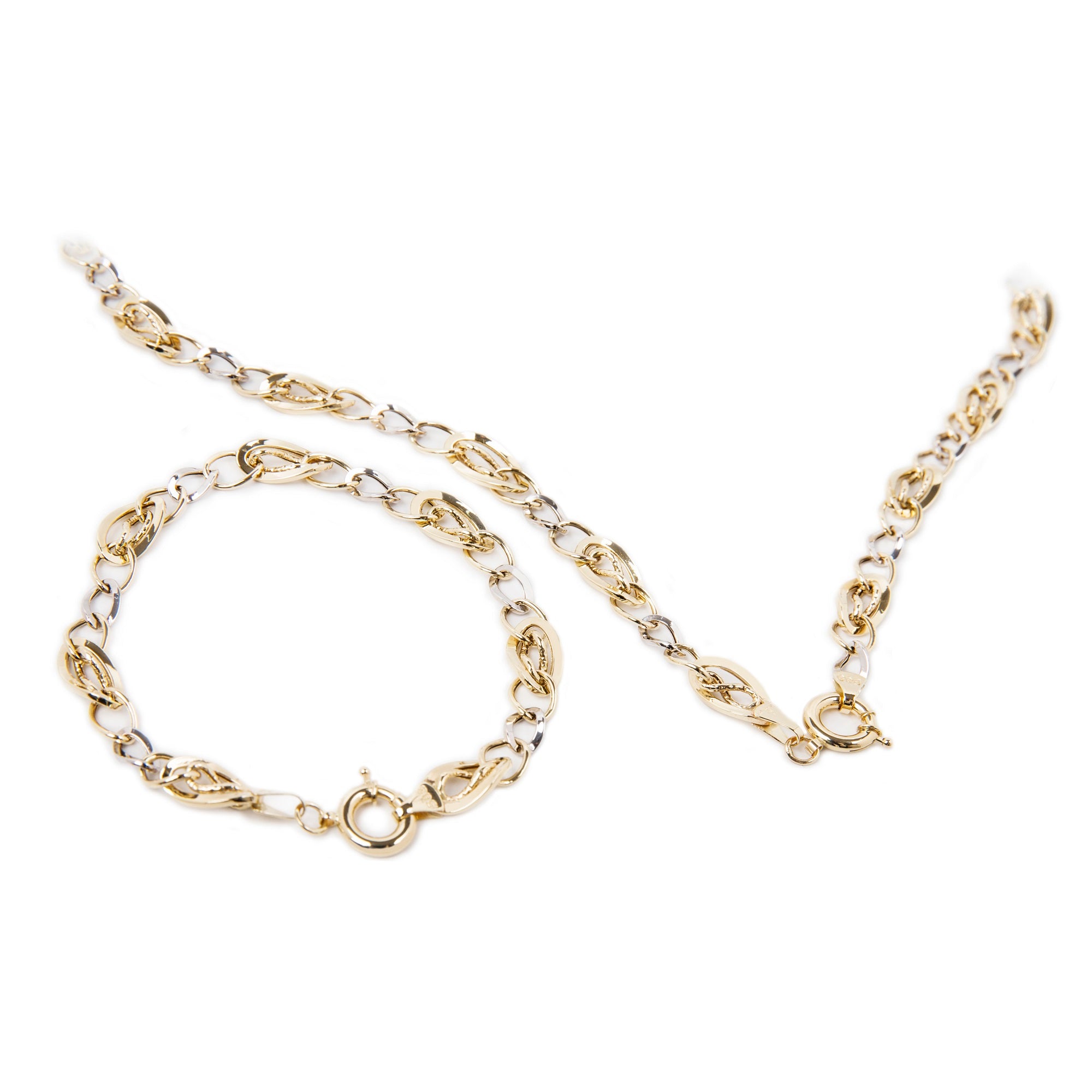 GoldLate 14k Yellow & White Gold 5 mm Curb Chain Necklace Set with Bracelet 15 gr - 1