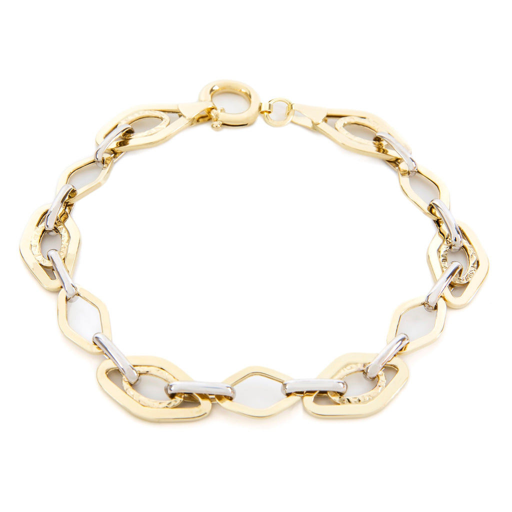 GoldLate 14k Yellow and White Gold 11 mm Cable Chain Bracelet 6 gr - 1