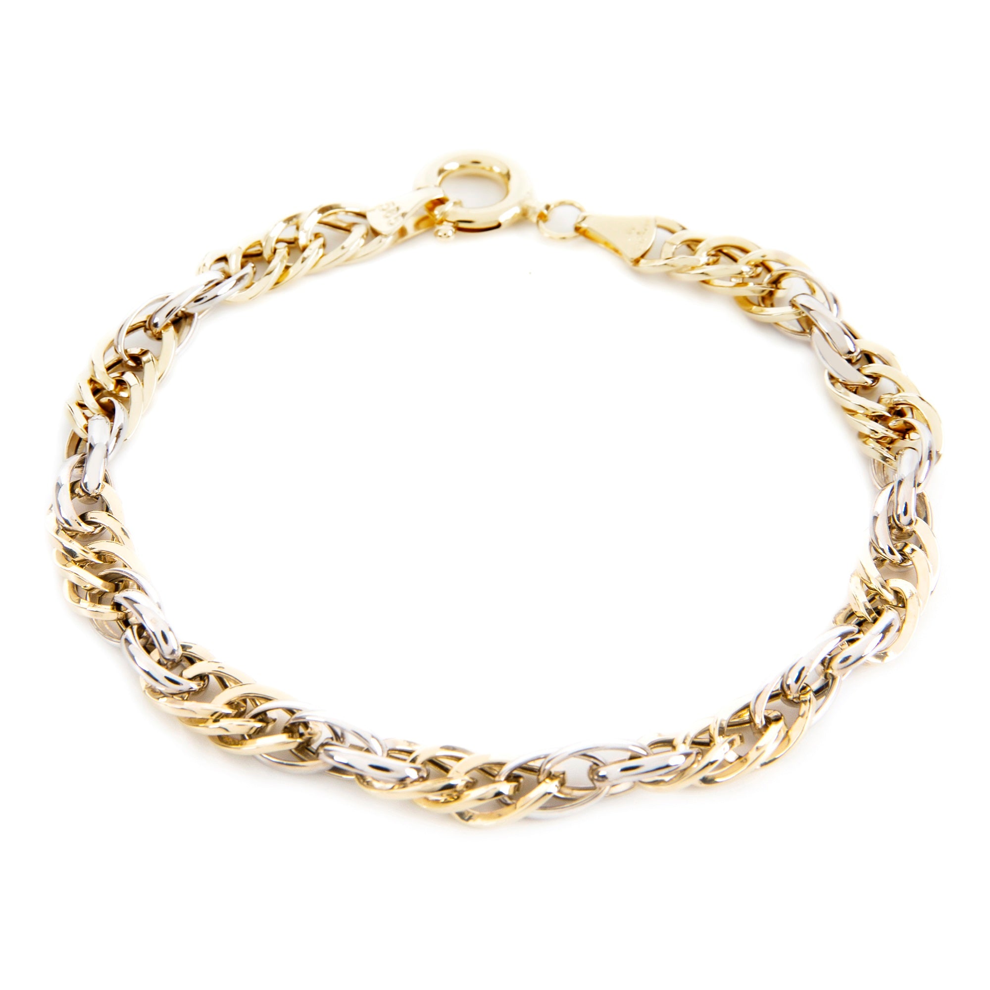 GoldLate-14k Yellow and White Gold 5 mm Curb Chain Bracelet 6 gr - 1