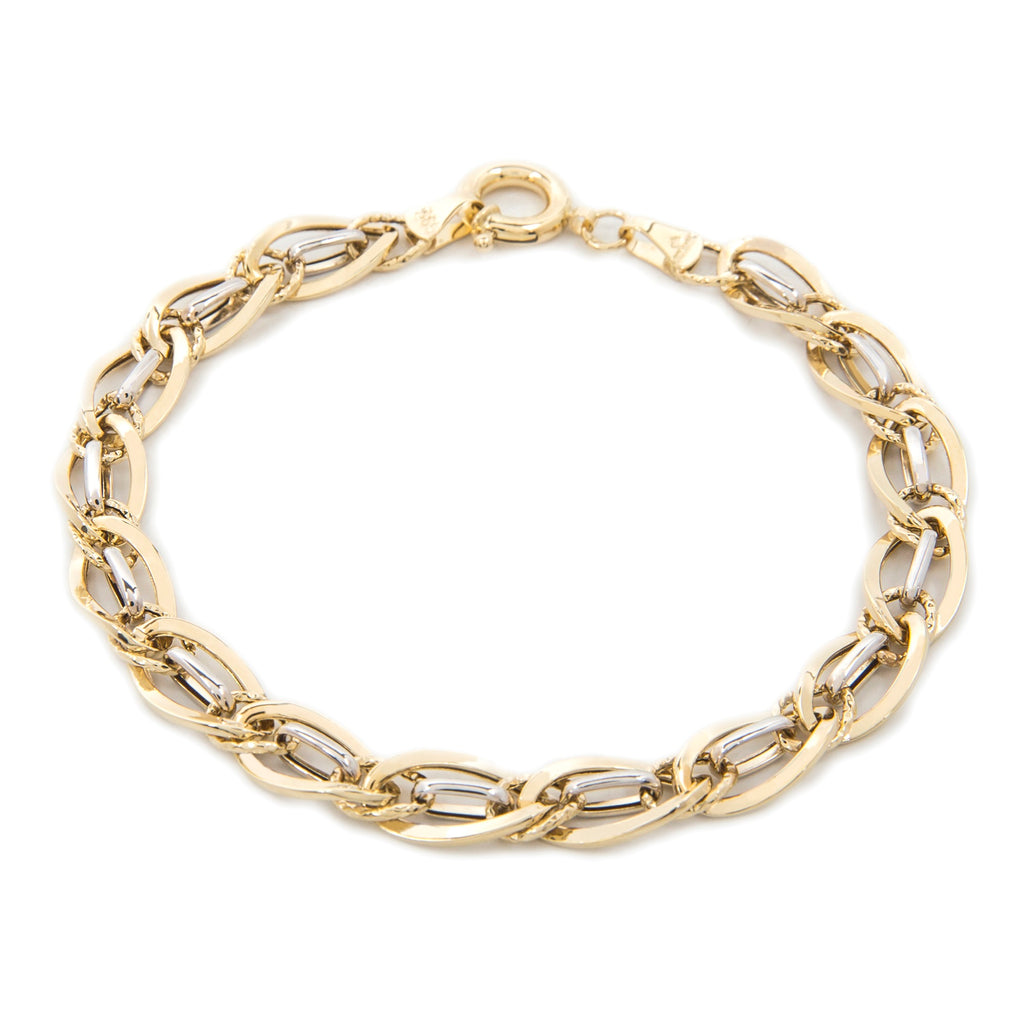 GoldLate 14k Yellow and White Gold 5 mm Triple Curb Chain Bracelet 5 gr - 1