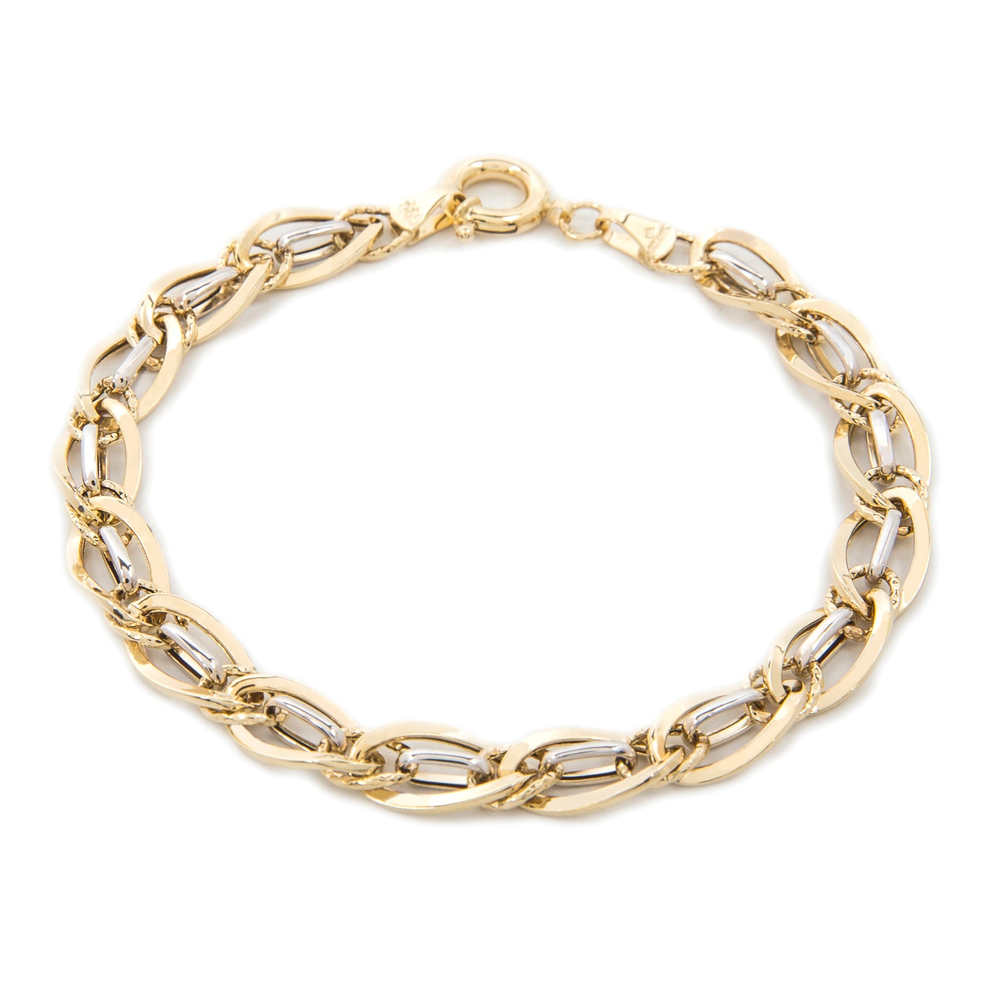GoldLate 14k Yellow and White Gold 5 mm Triple Curb Chain Bracelet 5 gr - 1